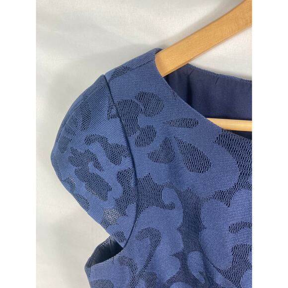 NWT Eliza J Metallic Floral Jacquard Fit & Flare Mini Dress Blue Size 10 - Picture 6 of 8
